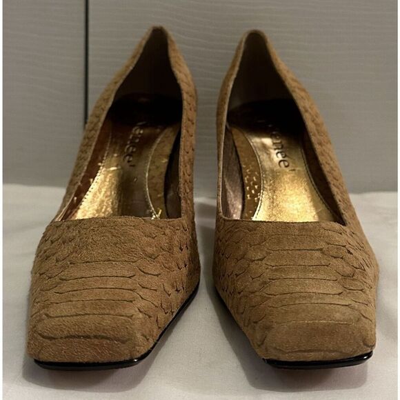 J Renee Beige Leather Suede Reena Square Toe High Heels Size 8.5W - Picture 1 of 6